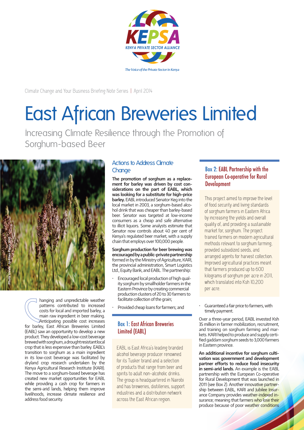 East African Breweries Limited Increasing Climate Resilience Through the Promotion of Sorghum-Based Beer