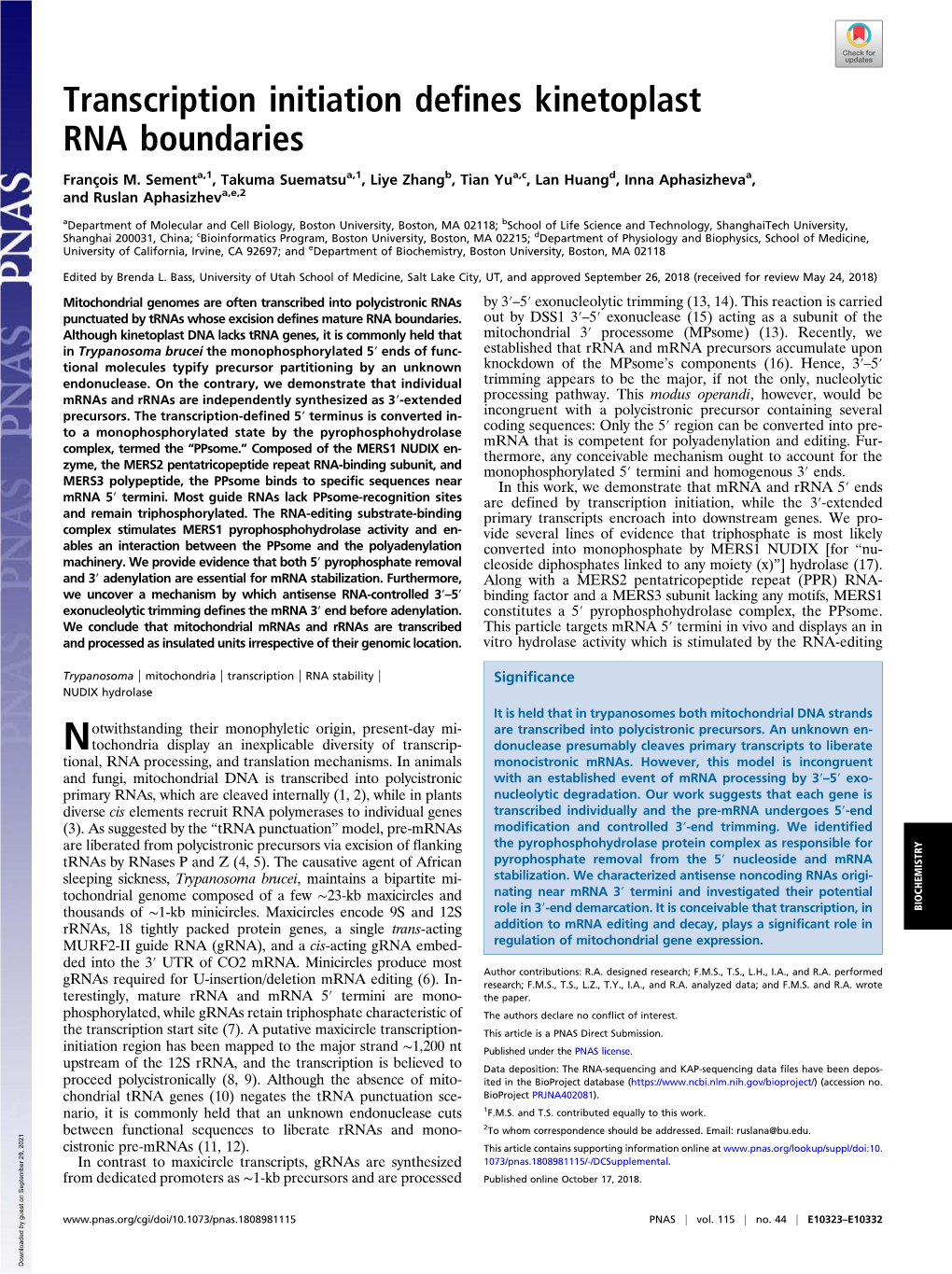 Transcription Initiation Defines Kinetoplast RNA Boundaries