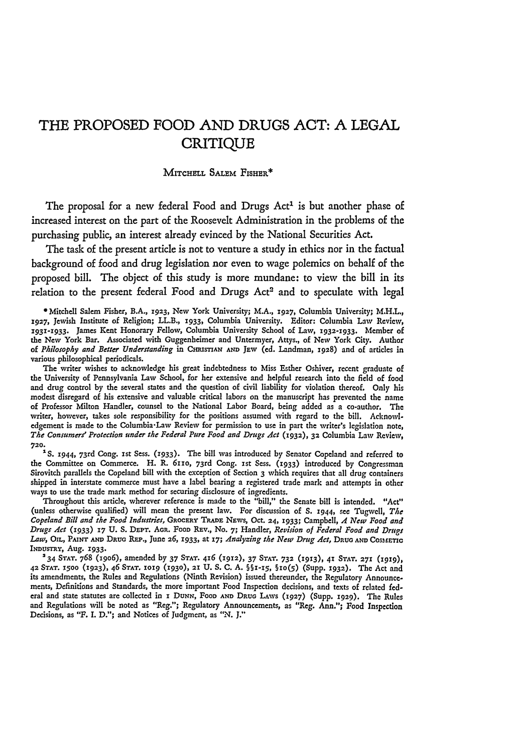 The Proposed Food and Drugs Act: a Legal Critique