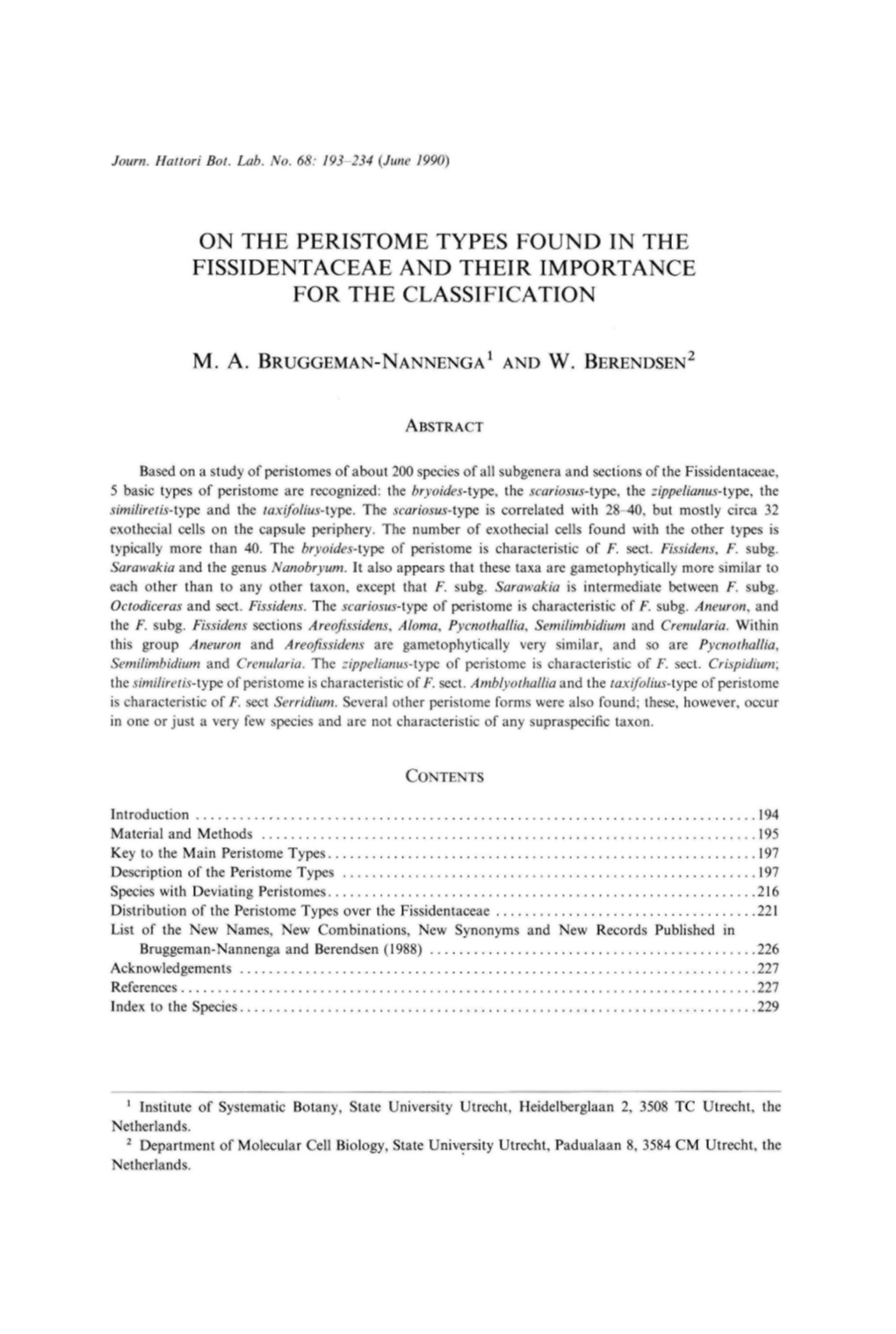 On the Peristome Types Found in the Fissidentaceae and Their Importance for the Classification