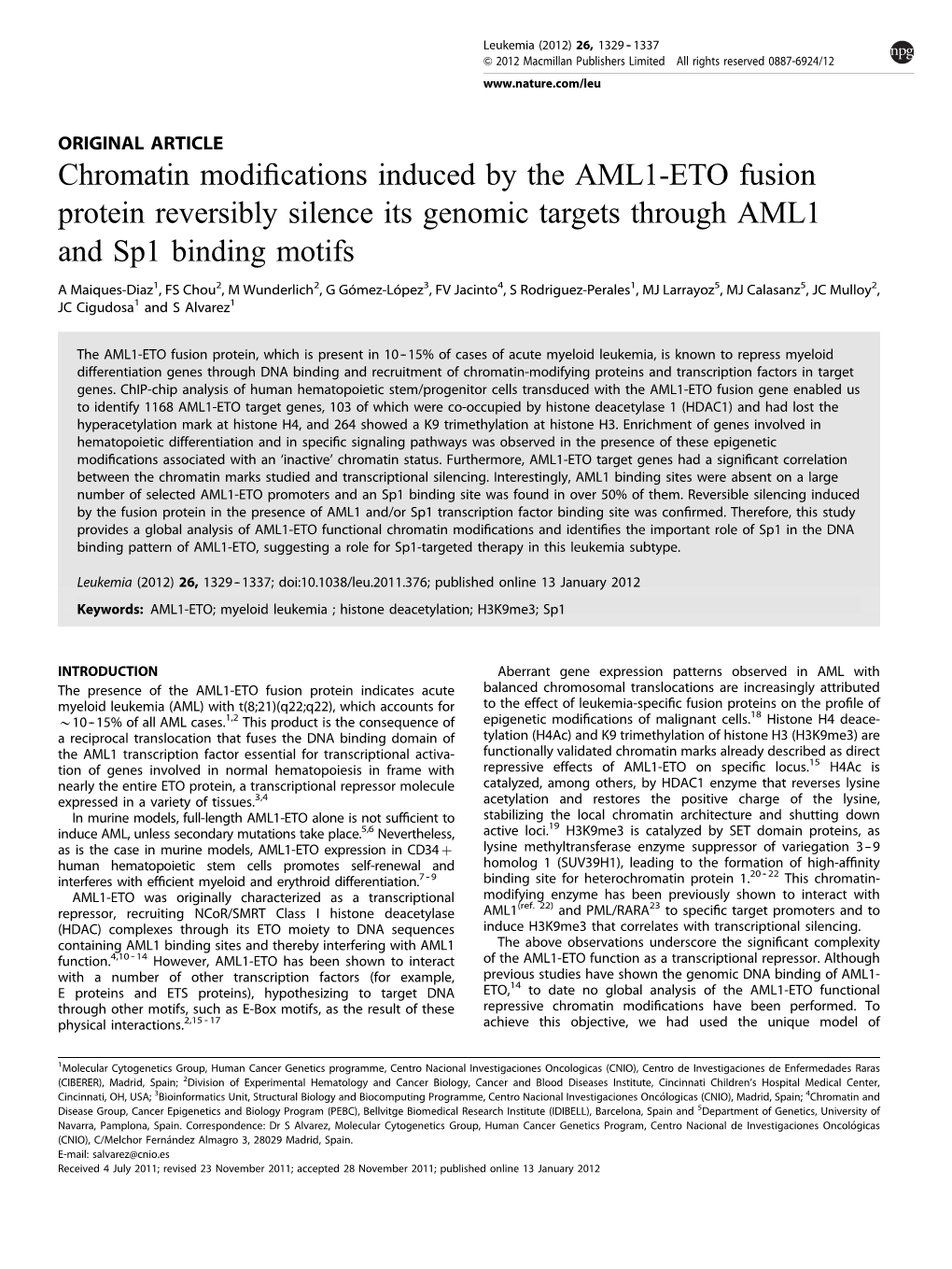 Chromatin Modifications Induced by the AML1-ETO Fusion Protein