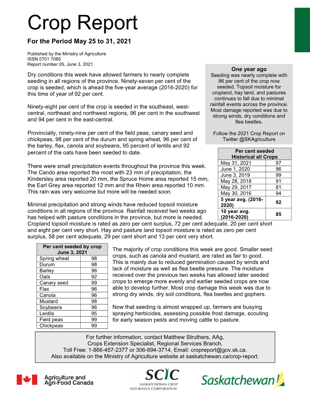 Crop Report for the Period May 25 to 31, 2021