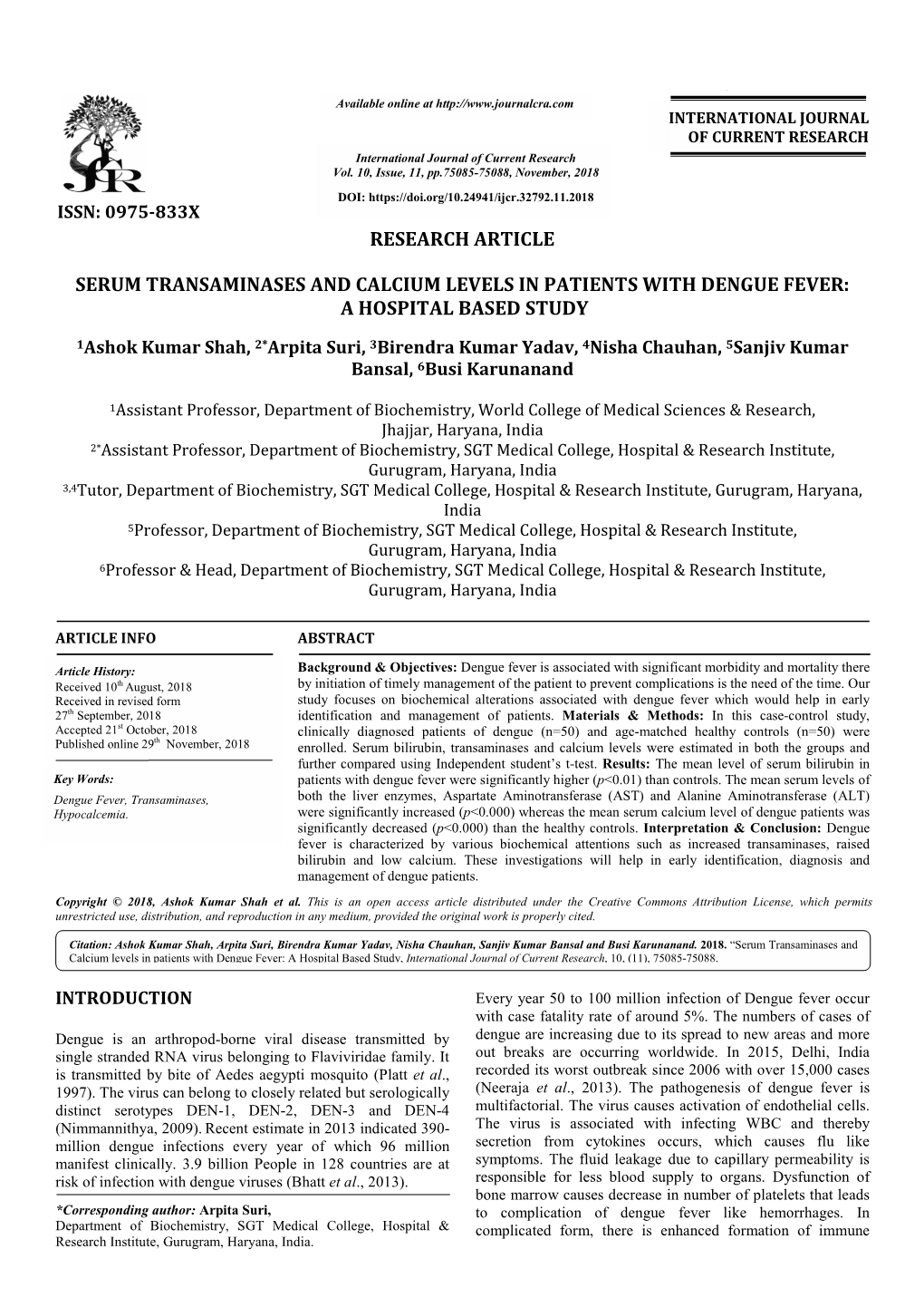 Serum Transaminases and Calcium Research Article