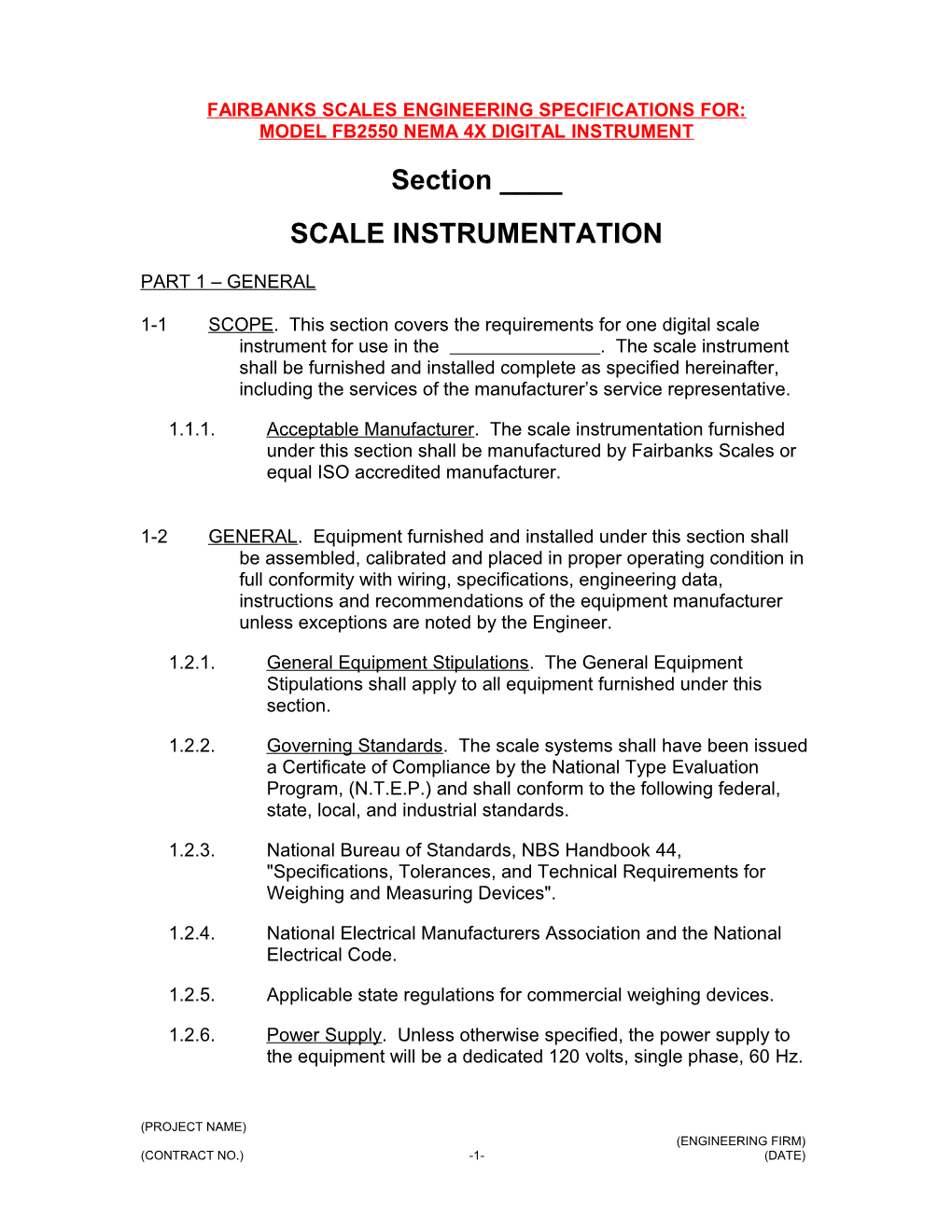 Fairbanks Scales Engineering Specifications For