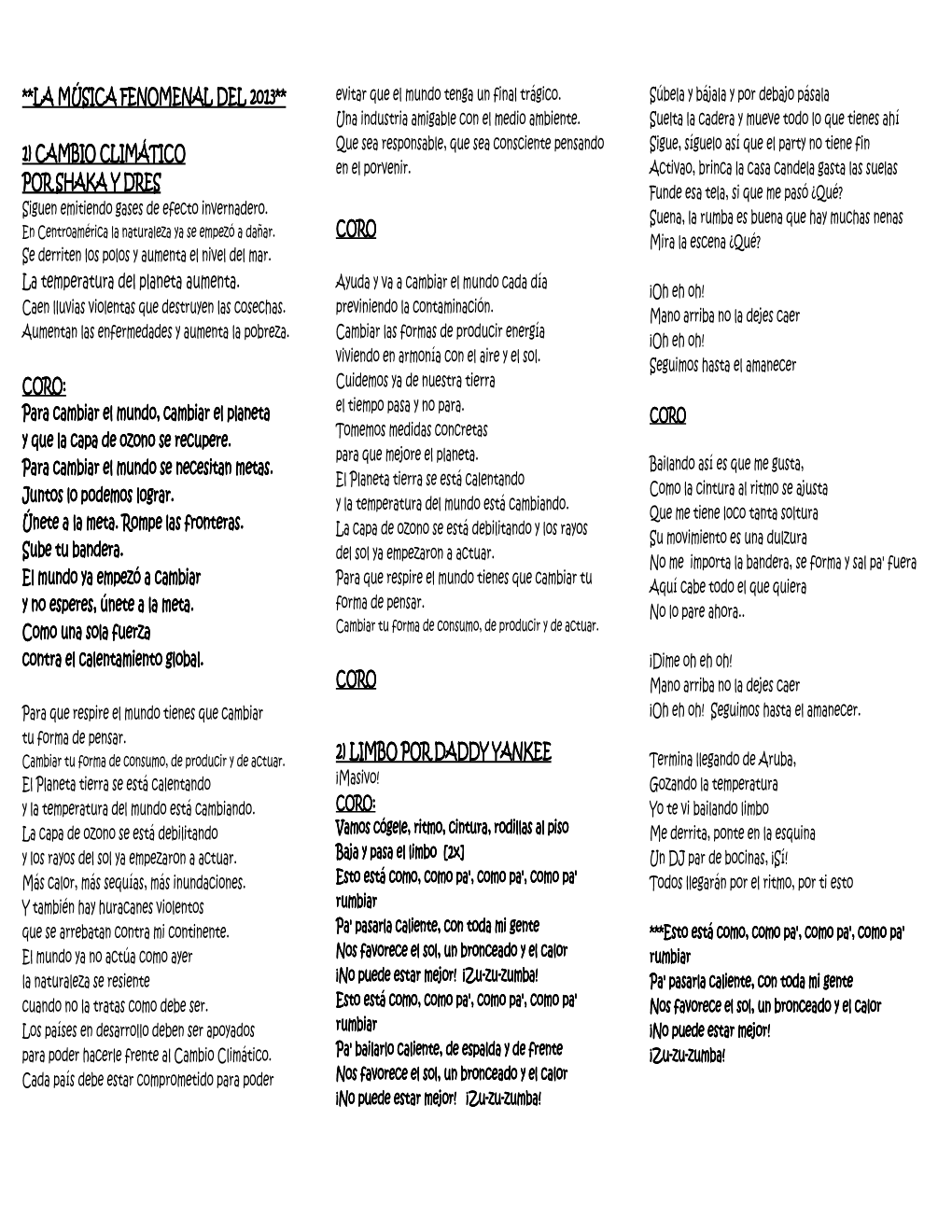 La Música Fenomenal Del 2013 Lyrics