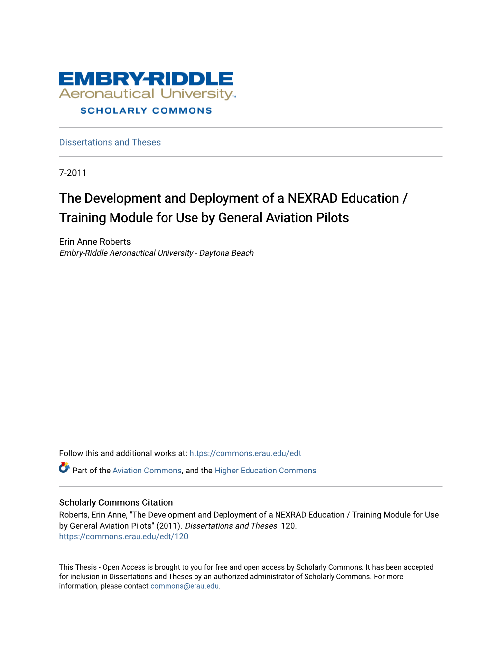 The Development and Deployment of a NEXRAD Education / Training Module for Use by General Aviation Pilots