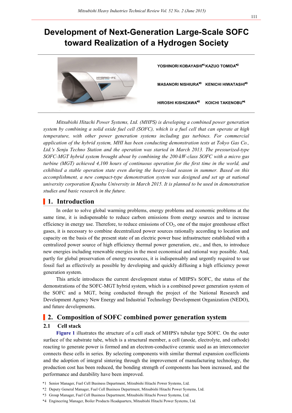 Development of Next-Generation Large-Scale SOFC Toward Realization of a Hydrogen Society