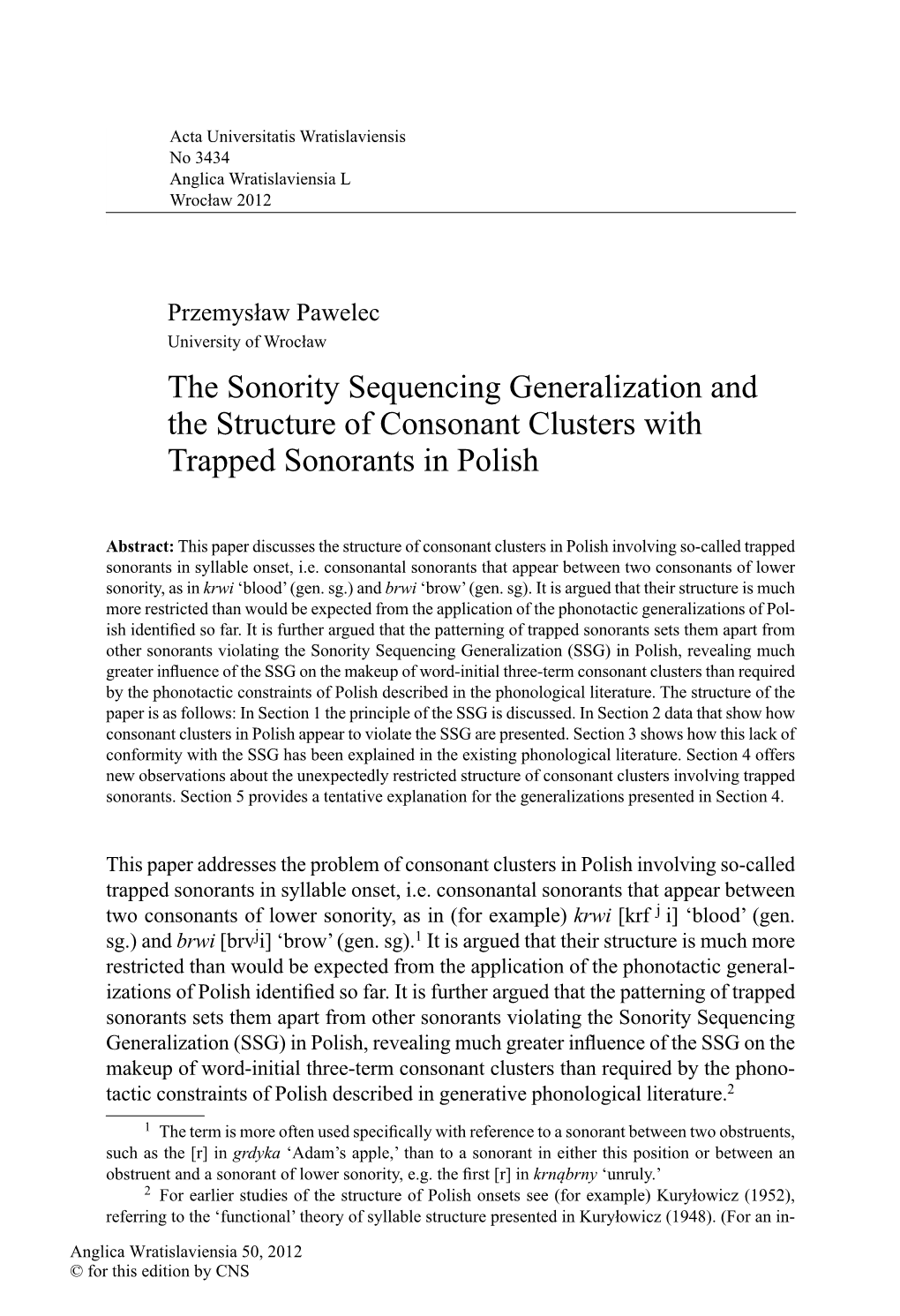 The Sonority Sequencing Generalization and the Structure of Consonant Clusters with Trapped Sonorants in Polish