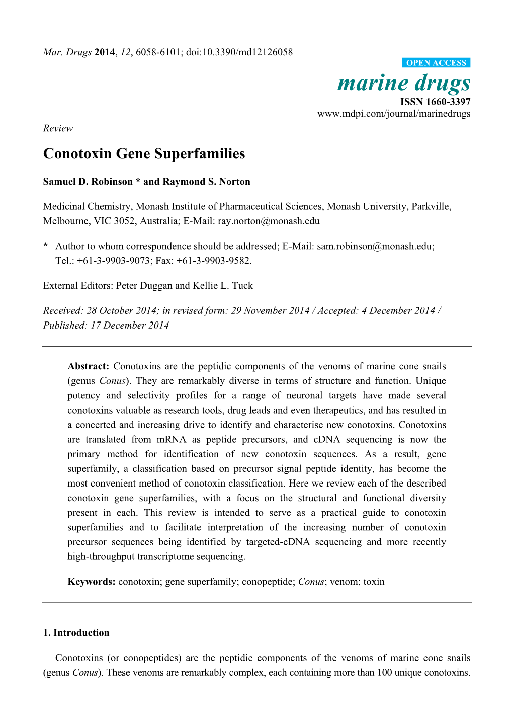 Conotoxin Gene Superfamilies