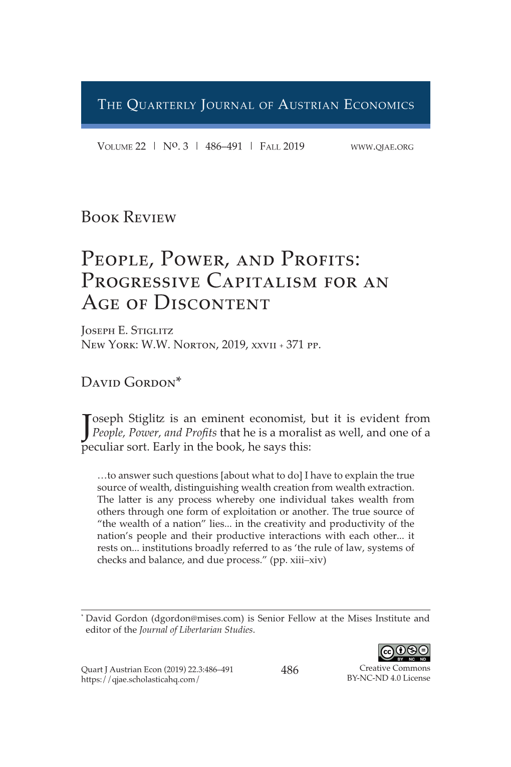 People, Power, and Profits: Progressive Capitalism for an Age of Discontent Joseph E