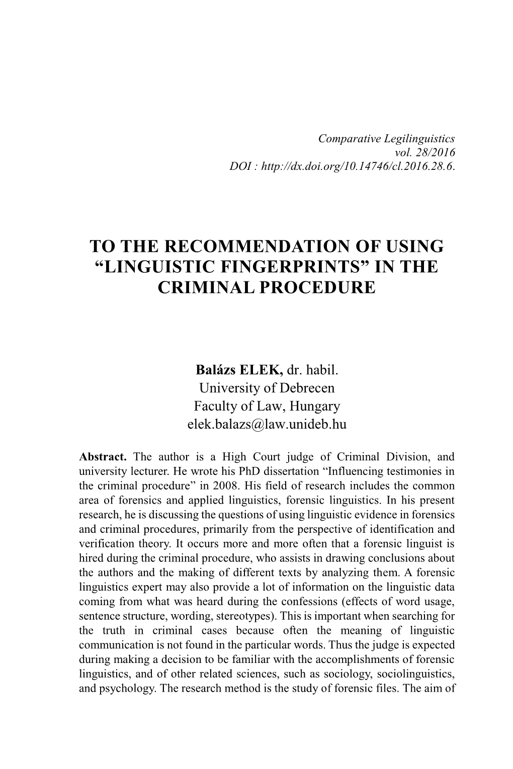 “Linguistic Fingerprints” in the Criminal Procedure