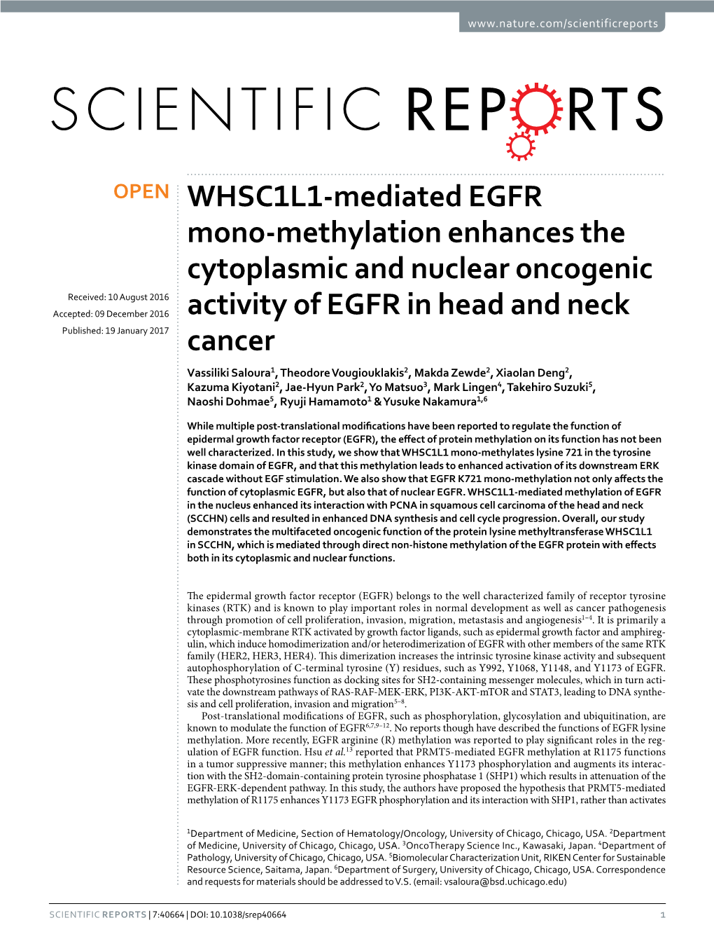 WHSC1L1-Mediated EGFR Mono-Methylation Enhances The