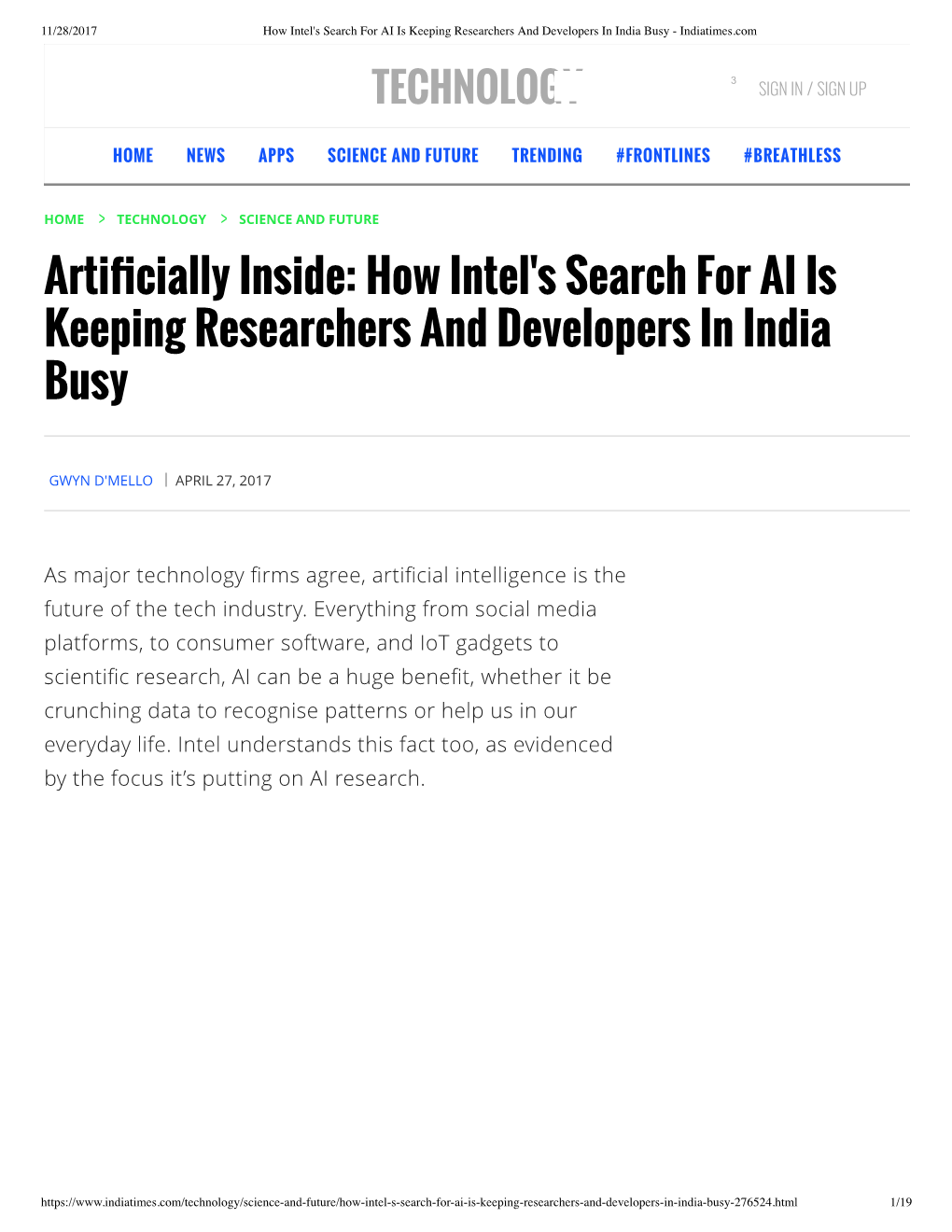 How Intel's Search for AI Is Keeping Researchers and Developers in India Busy - Indiatimes.Com