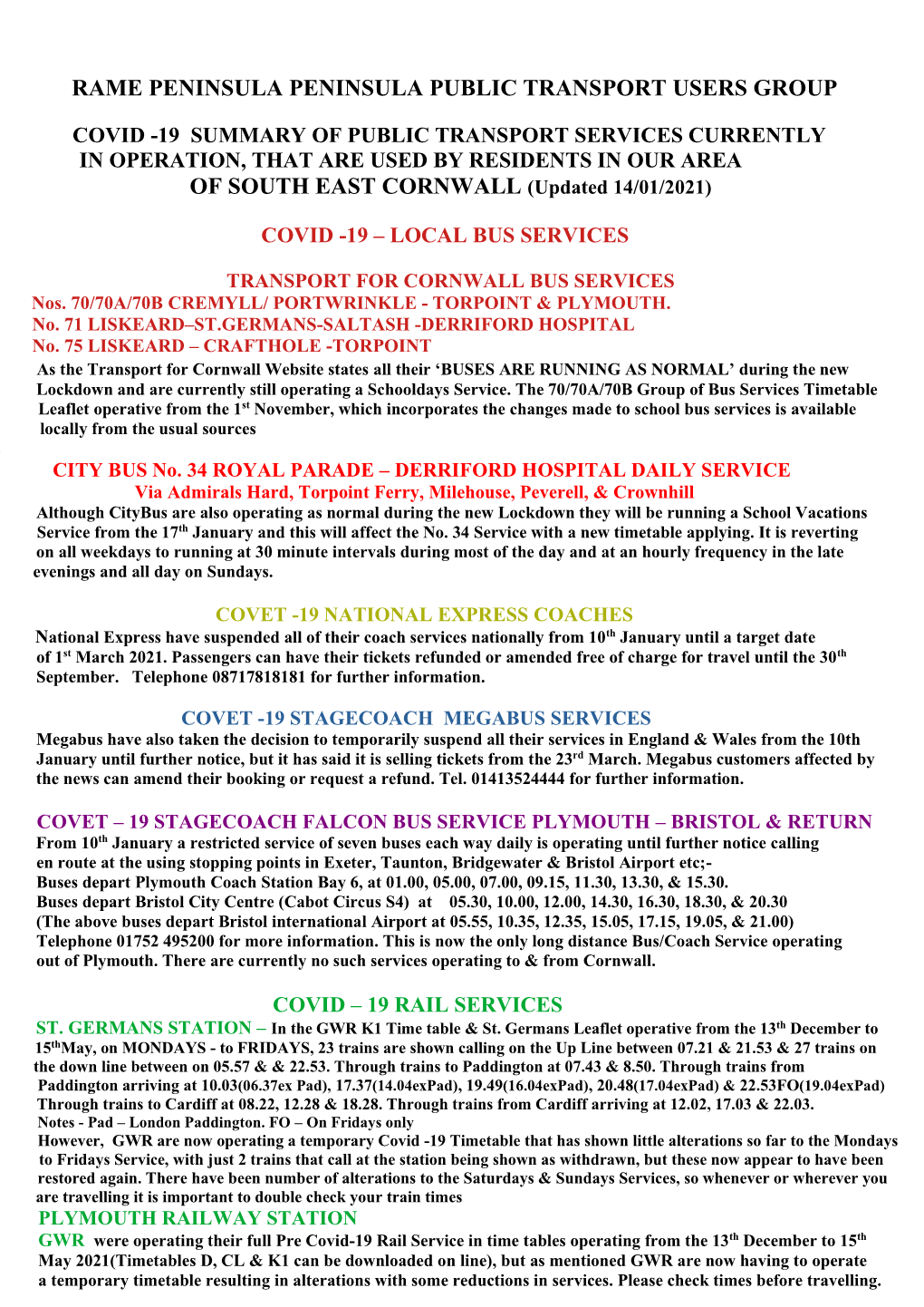 Rame Peninsula Peninsula Public Transport Users Group