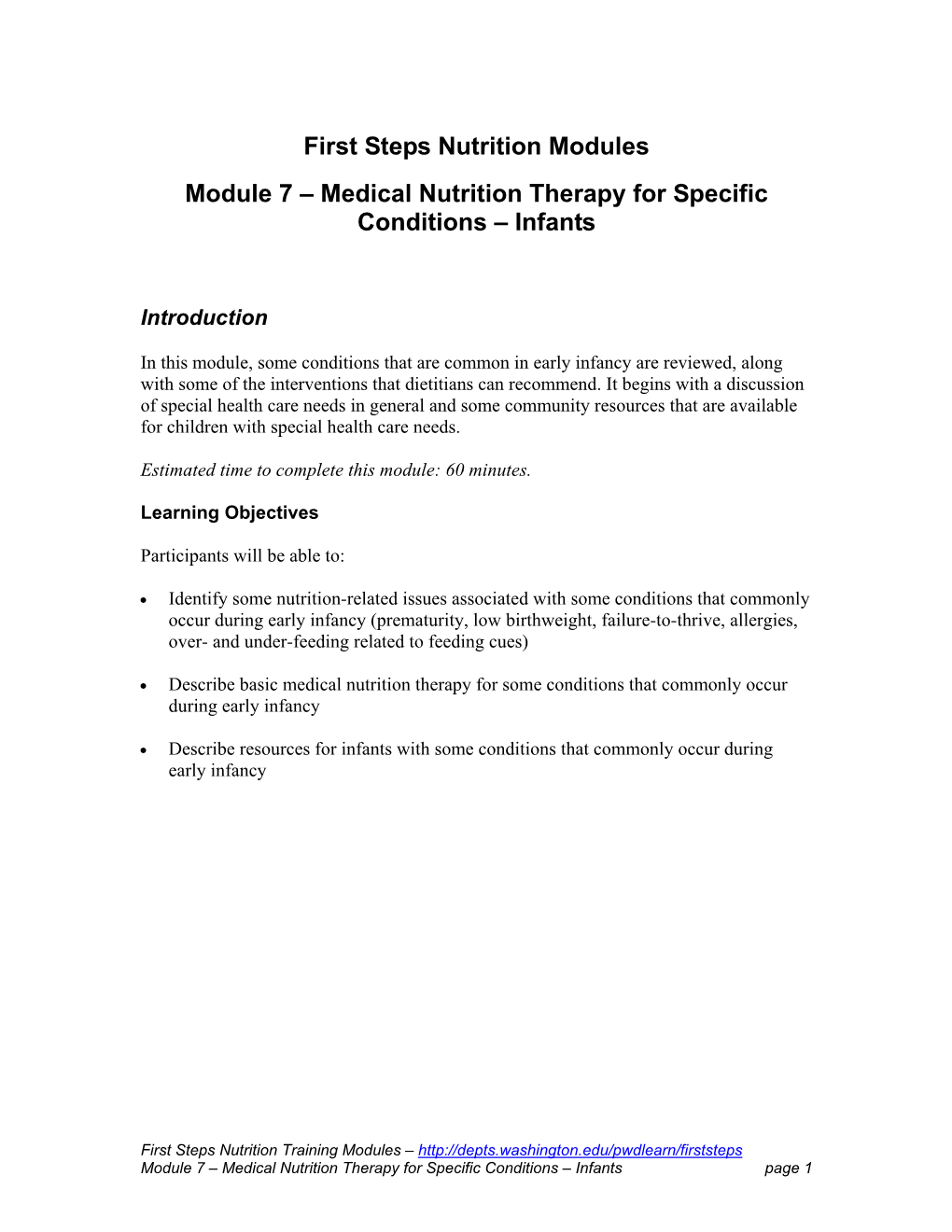 Medical Nutrition Therapy for Specific Conditions – Infants