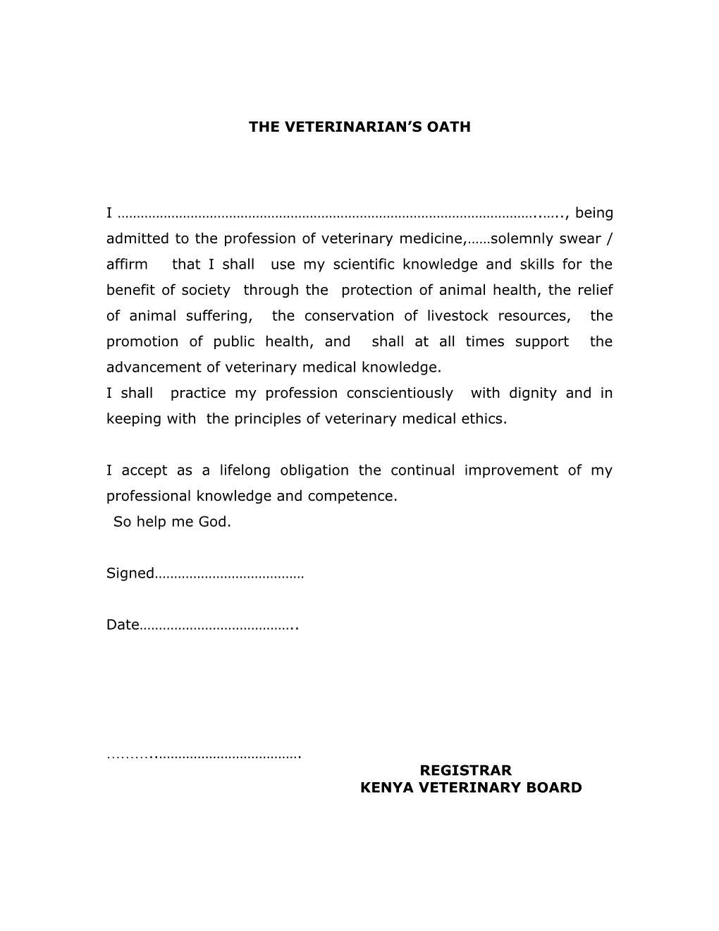 The Veterinarian S Oath