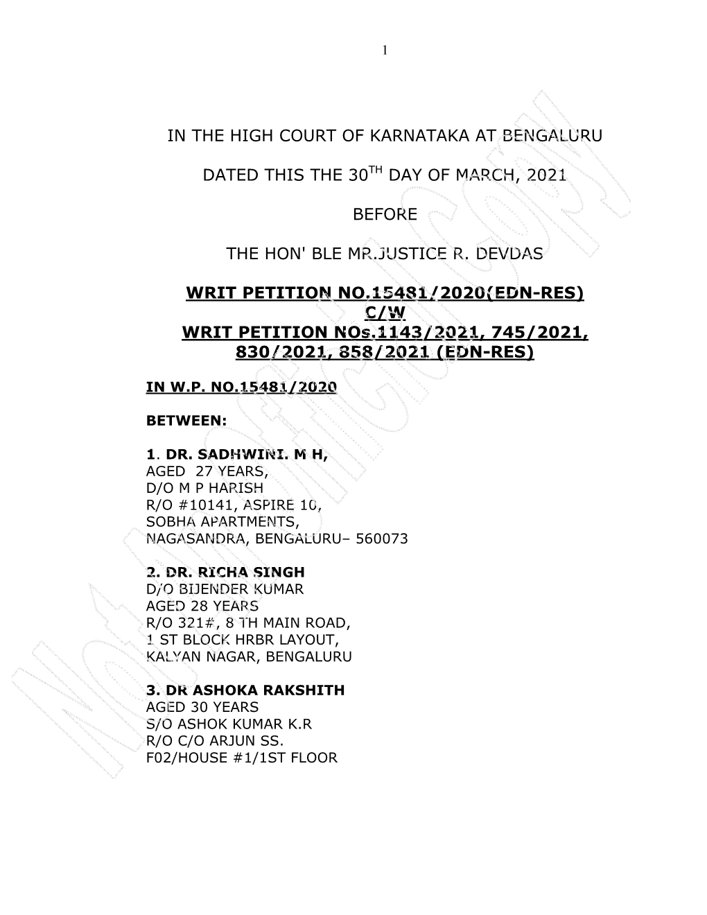 In the High Court of Karnataka at Bengaluru