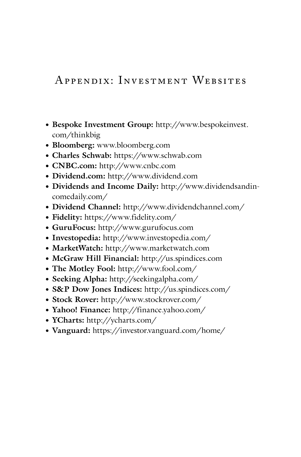 Appendix: Investment Websites