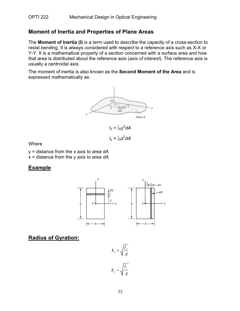 Moment of Inertia and Properties of Plane Areas Example Radius Of