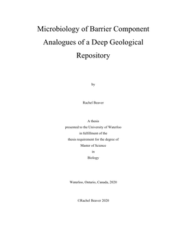 Microbiology of Barrier Component Analogues of a Deep Geological Repository