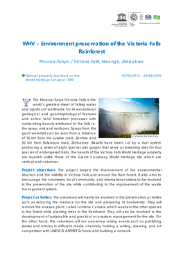 WHV – Environment Preservation of the Victoria Falls Rainforest