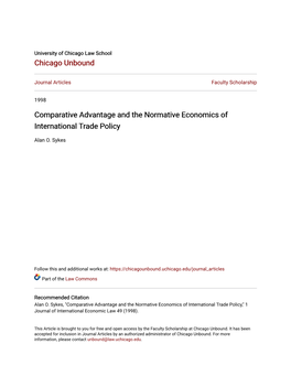 Comparative Advantage and the Normative Economics of International Trade Policy