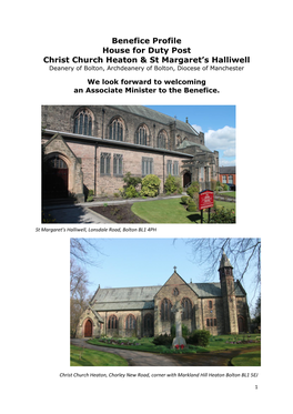 Christ Church Heaton & St Margaret’S Halliwell Deanery of Bolton, Archdeanery of Bolton, Diocese of Manchester