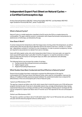 Independent Expert Fact Sheet on Natural Cycles – a Certified Contraceptive App 1