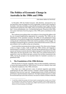 The Politics of Economic Change in Australia in the 1980S and 1990S