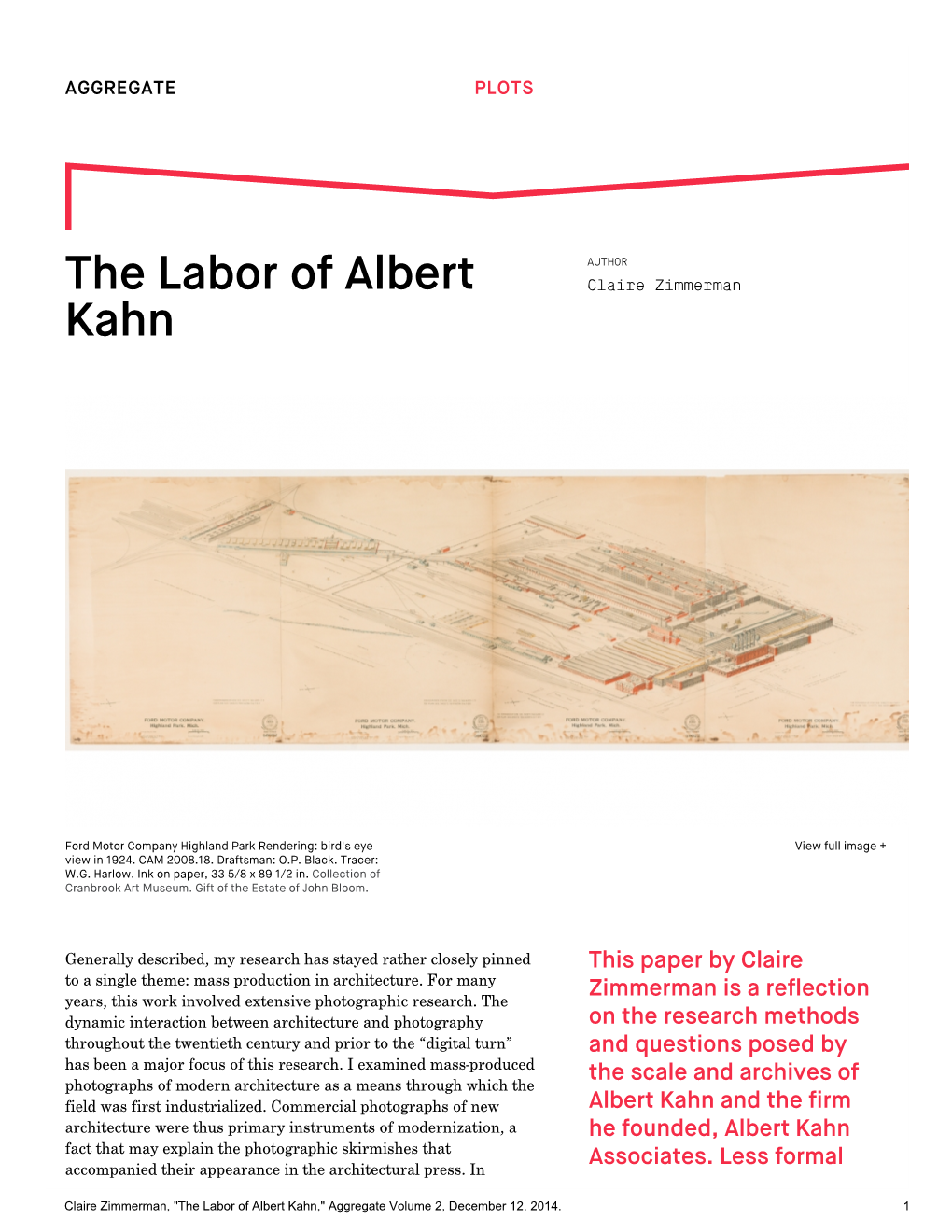 The Labor of Albert Kahn," Aggregate Volume 2, December 12, 2014