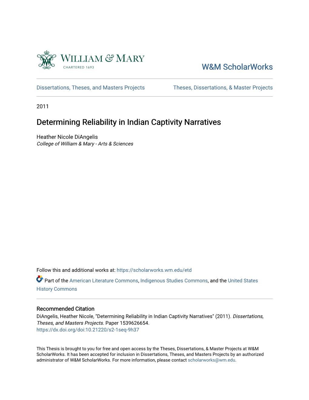 Determining Reliability in Indian Captivity Narratives