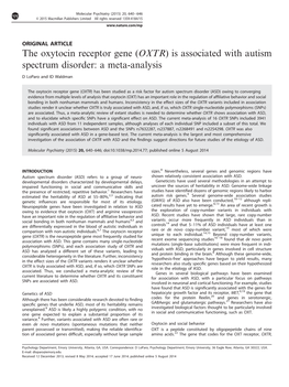 The Oxytocin Receptor Gene (OXTR) Is Associated with Autism Spectrum Disorder: a Meta-Analysis
