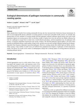 Ecological Determinants of Pathogen Transmission in Communally Roosting Species