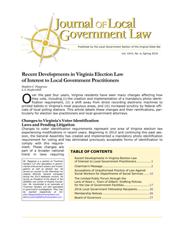 Recent Developments in Virginia Election Law of Interest to Local Government Practitioners Stephen C