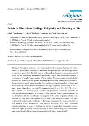 Beliefs in Miraculous Healings, Religiosity and Meaning in Life