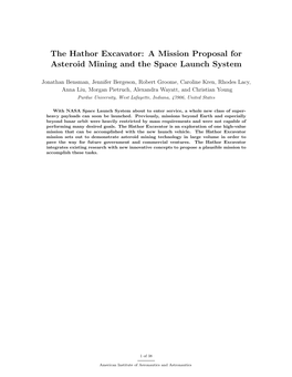 The Hathor Excavator: a Mission Proposal for Asteroid Mining and the Space Launch System