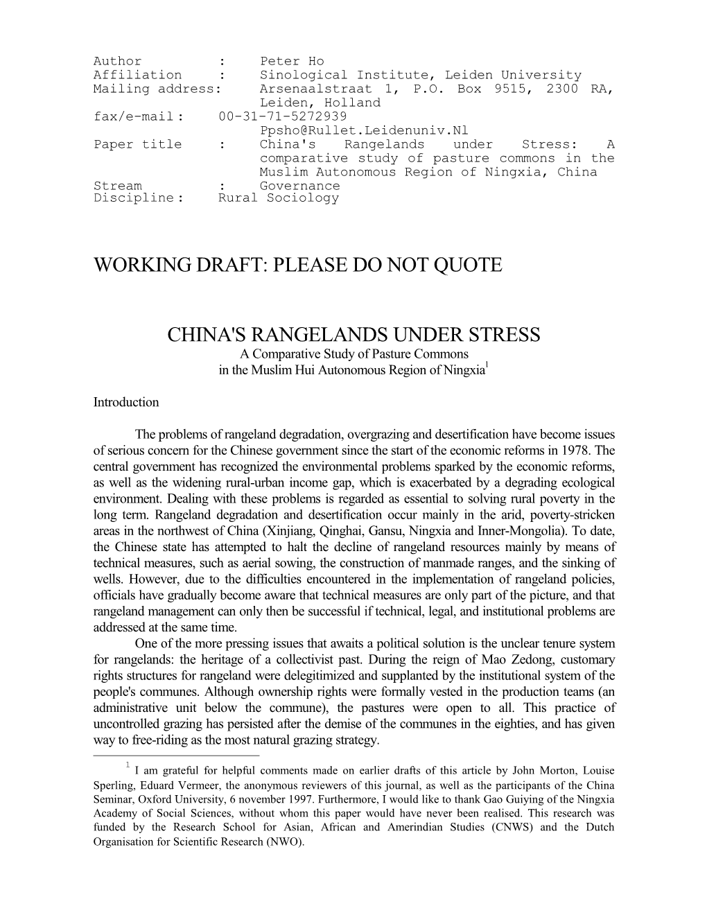 Please Do Not Quote China's Rangelands Under Stress