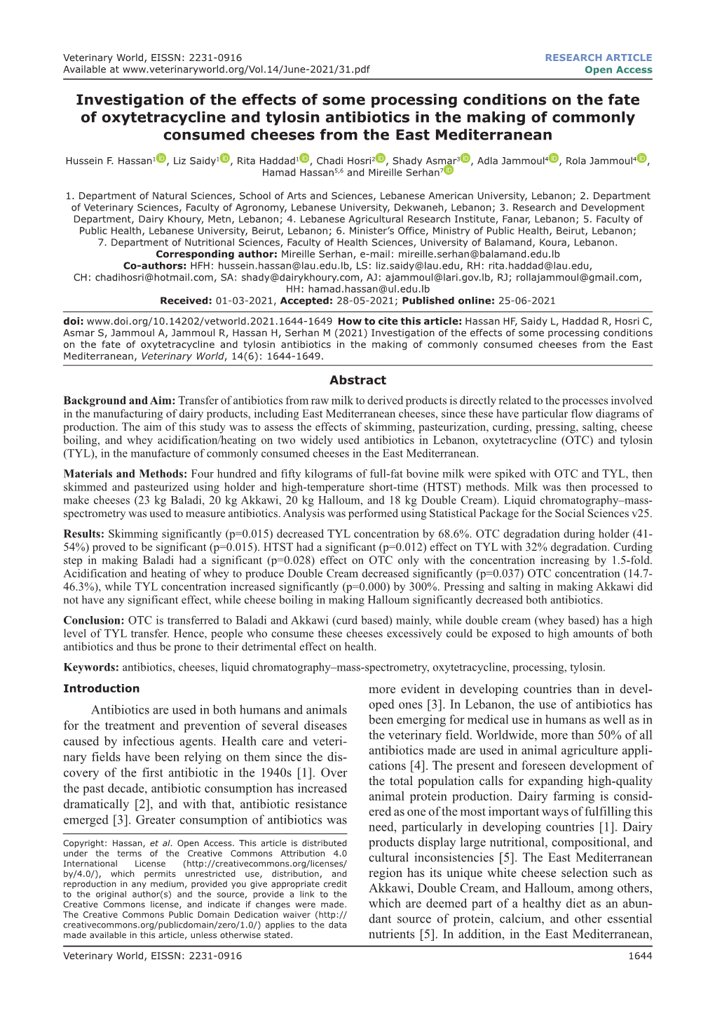 Investigation of the Effects of Some Processing Conditions on the Fate Of