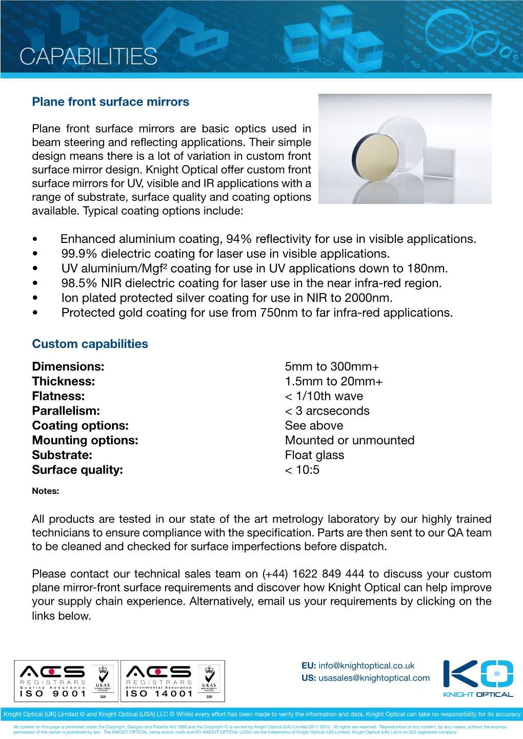 Plane Mirror-Front Surface Requirements and Discover How Knight Optical Can Help Improve Your Supply Chain Experience