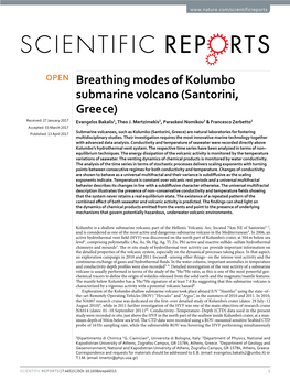 Breathing Modes of Kolumbo Submarine Volcano (Santorini, Greece) Received: 27 January 2017 Evangelos Bakalis1, Theo J