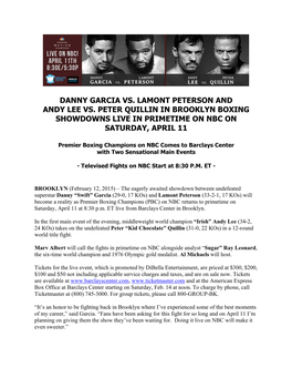 Danny Garcia Vs. Lamont Peterson and Andy Lee Vs