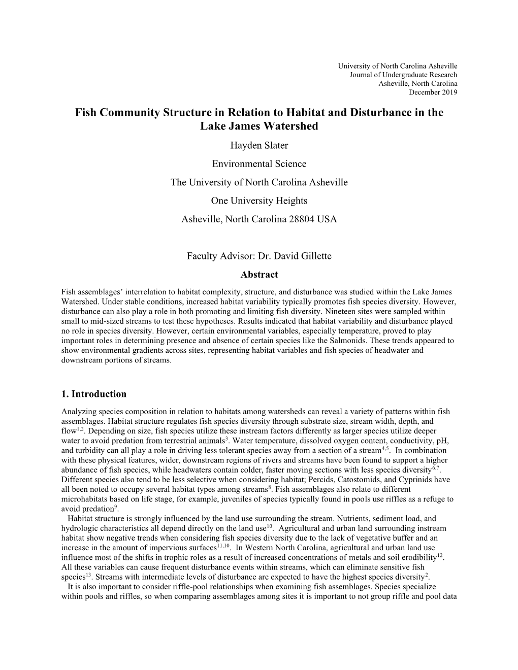 Slater, Hayden, Fish Community Structure in Relation to Habitat And