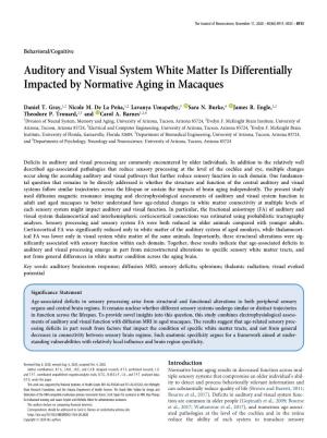 Auditory and Visual System White Matter Is Differentially Impacted by Normative Aging in Macaques