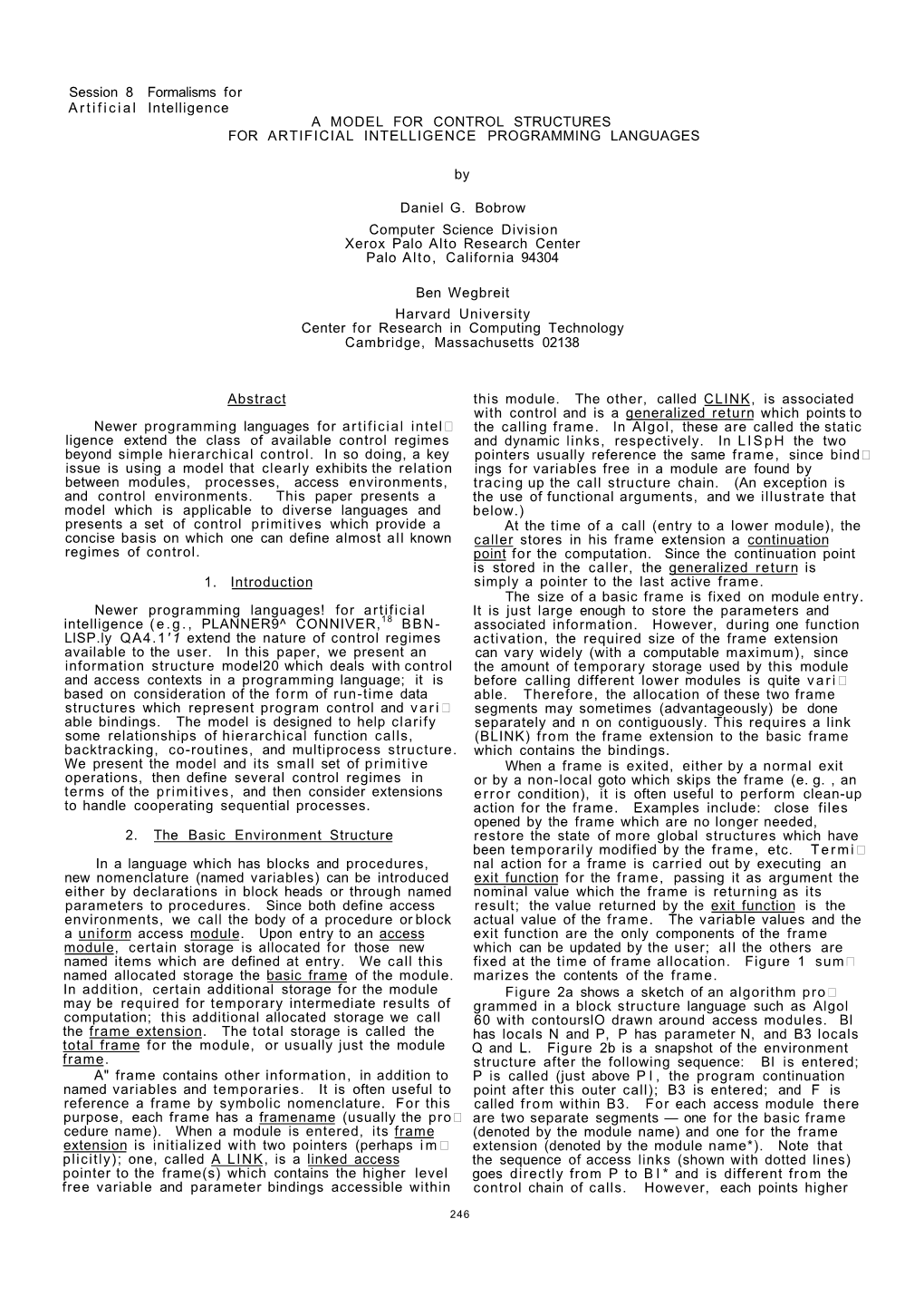 A Model Lor Control Structures for Artificial Intelligence