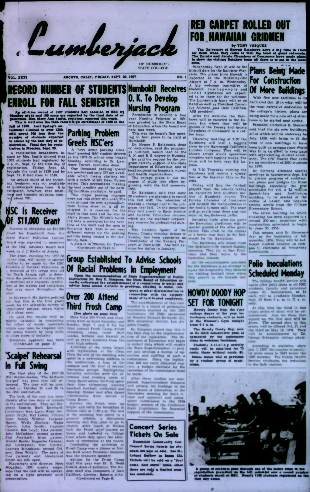 The Lumberjack, September 20, 1957
