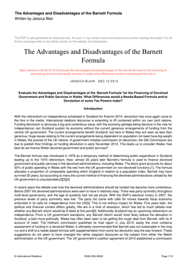 The Advantages and Disadvantages of the Barnett Formula Written by Jessica Blair