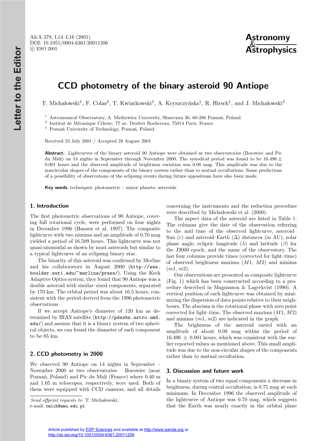 CCD Photometry of the Binary Asteroid 90 Antiope