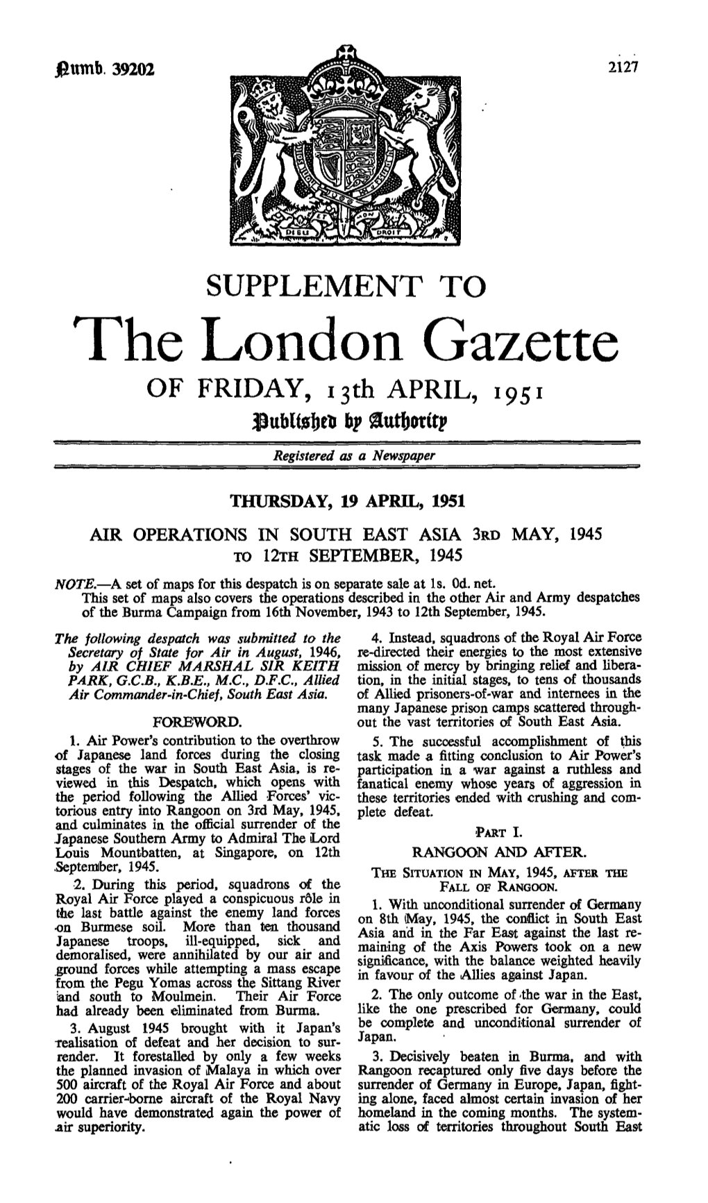 The London Gazette of FRIDAY, I3th APRIL, 1951 B? Registered As a Newspaper