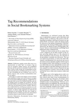 Tag Recommendations in Social Bookmarking Systems