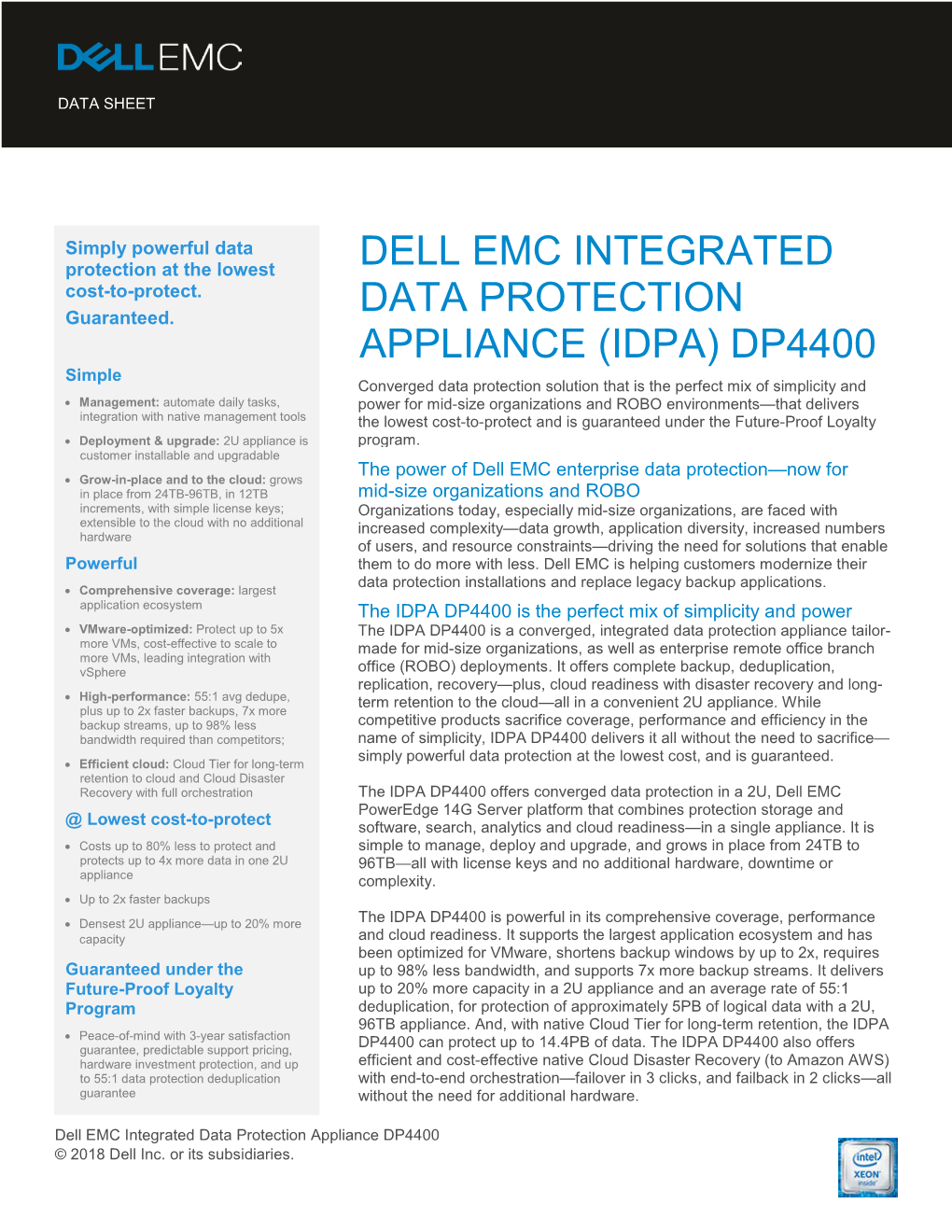 Integrated Data Protection Appliance DP4400 Data Sheet